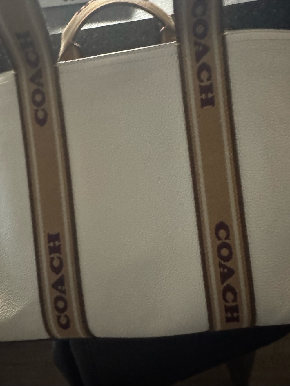 Coach Cream Tote with Branded Tan Straps